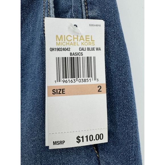 Michael Kors Selma Straight Blue Jeans Denim Gold Logo High Rise Slim Size 2 NWT - Picture 7 of 16
